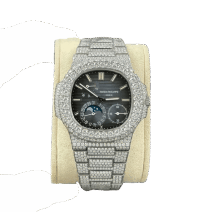 Patek Philippe Nautilus 5712/1A 40mm Blue Dial Full Moissanite Hongkong – Customize Diamod