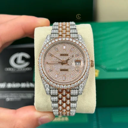 Rolex Datejust 41mm Full Moissanite Hongkong Demi Rose Gold – Handcrafted Diamod