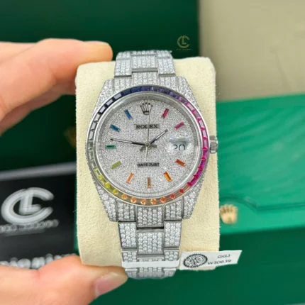 Rolex Datejust 41mm Benzel Ruby Full Moissanite Hongkong – Customize Diamod